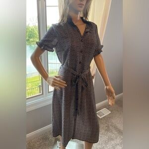 Monteau LA Below Knee Large Black White Crepe Ruffle Dress NWT